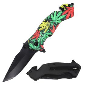 4.75" Closed Marijuana Leaf Design Tactical Rescue Spring Assist Knife