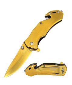 4" Closed Golden Tactical Rescue EDC Spring Assisted Folding Pocket Knife