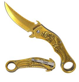 Golden Dragon Sculpture 8.25” Karambit Tactical Spring Assisted Folding Pocket Knife