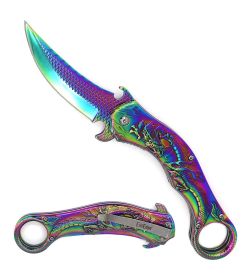Rainbow Dragon Sculpture 8.25” Karambit Tactical Spring Assisted Folding Pocket Knife