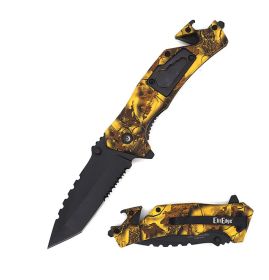 8" Military Tactical Spring Assisted Rescue Multi Tool Pocket Yellow Camo Knife