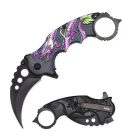 Karambit Tactical Spring Assist Knife With Finger Ring - Purple Dragon