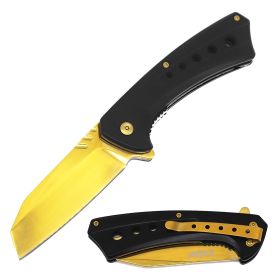 Tactical Spring Assisted Open Pocket Golden Cleaver Razor Folding Knife