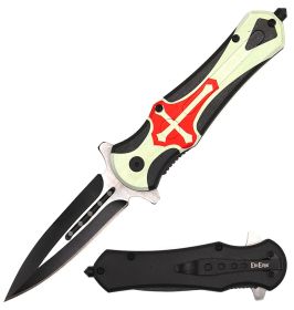 Red Cross Dagger Style Spring Assisted Open Folding Pocket Knife