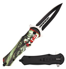 Tactical Skull Queens Dagger Style Spring Assisted Open Folding Pocket Knife