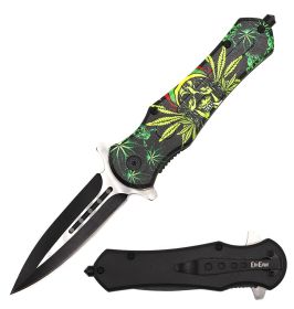 Skull Cannabis Dagger Style Spring Assisted Open Folding Pocket Knife