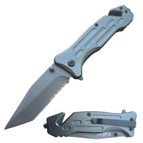 Heavy Duty Survival Grey Tanto Blade Spring Assisted Pocket Knife