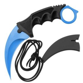 7.6" Blue Military Combat Tactical CSGO Karambit Neck Knife w Sheath