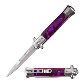 5" Closed Classic Stiletto Automatic Knife - Purple Pearl Handle
