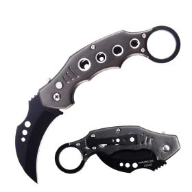 5" Closed Switch Blade Karambit Knife With Finger Ring - Grey