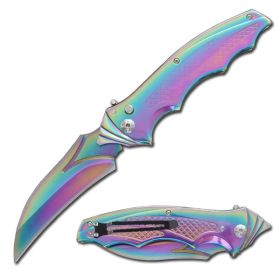 5.95" Closed Rainbow Titanium Automatic Switch Blade Bat Knife