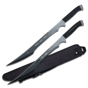 27" Full Tang Twin Ninja Fighting Sword Set Black Oxidized Stainless Steel Blades