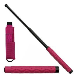 16" Self Defense Extendable Solid Steel Walking Stick Baton Pink Handle