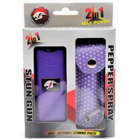 Mini Stun Gun and Pepper Spray Combo for Self Defense - Purple Bling