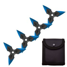 4 Pc Black/Blue Finish Three-Pointed Triangle Throwing Ninja Stars Shuriken