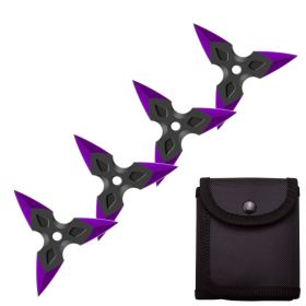 4 Pc Black/Purple Finish Three-Pointed Triangle Throwing Ninja Stars Shuriken