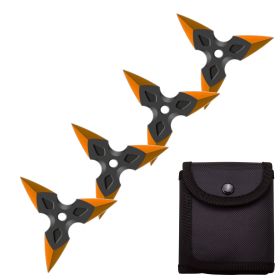 4 Pc Black/Orange Finish Three-Pointed Triangle Throwing Ninja Stars Shuriken