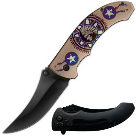 8" Native American Indian Spring Assisted Open Folding Pocket Knife