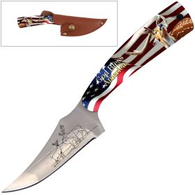 7" Full Tang Fixed Blade Knife American Deer Handle for Hunting, Skinning