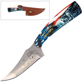 7" Full Tang Fixed Blade Knife American Wolf Handle for Hunting, Skinning