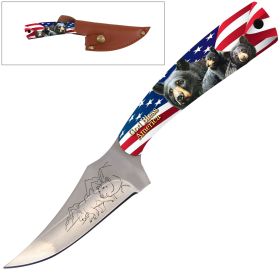 7" Full Tang Fixed Blade Knife American Bear Handle for Hunting, Skinning