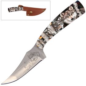 7 Inch Full Tang Fixed Blade Skinner Knife Wolf Handle for Hunting, Skinning