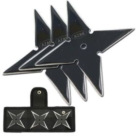 3 Pcs Black Stainless Steel Throwing Star - Pouch