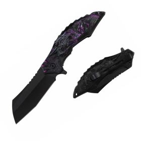 8" Purple Dragon Handle Assisted Open Pocket Knife Cleaver Blade