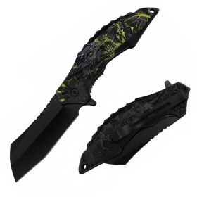 8" Yellow Dragon Handle Assisted Open Pocket Knife Cleaver Blade