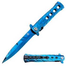 DZS Spring Assisted STILETTO God Father Style Pocket Knife with Clip Blue
