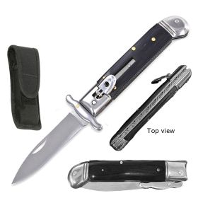 Black Wood Handle Automatic Lever Lock Stiletto Knife