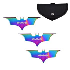 6" Batarang 3 Pcs Throwing Knife Bat Thrower Set Rainbow Finish