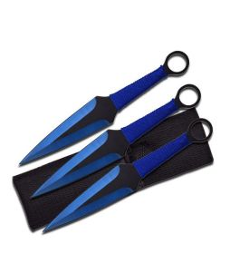 3 Pcs 9" Blue Ninja Kunai Throwing Knife Blade Set