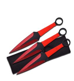 3 Pcs 9" Red Ninja Kunai Throwing Knife Blade Set