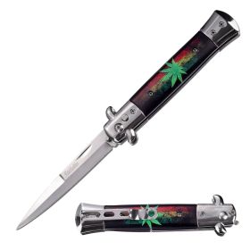 5" Closed Classic Stiletto Automatic Switch Blade Knife - Marijuana