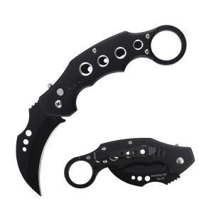 5" Closed Switch Blade Karambit Knife With Finger Ring - Black