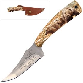 7" Full Tang Fixed Blade Skinning Knife Bear Handle for Hunting