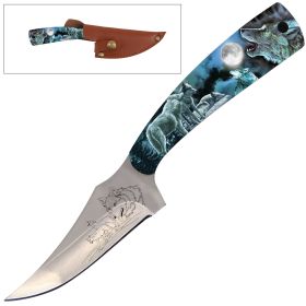 7" Full Tang Fixed Blade Knife Roaring Wolf Handle for Hunting, Skinner Knife