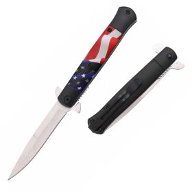 USA Flag Stiletto Style Spring Assist Opening Pocket Knife