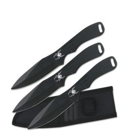 3 Piece 8" Black Stainless Steel Throwing Knife Set with Spider Design